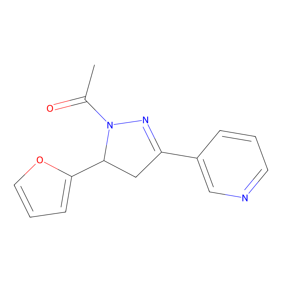 1-(5-(furan-2-yl)-3-(pyridin-3-yl)-4,5-dihydro-1H-pyrazol-1-yl)ethanone molecular structure, CAS 1182316-91-1