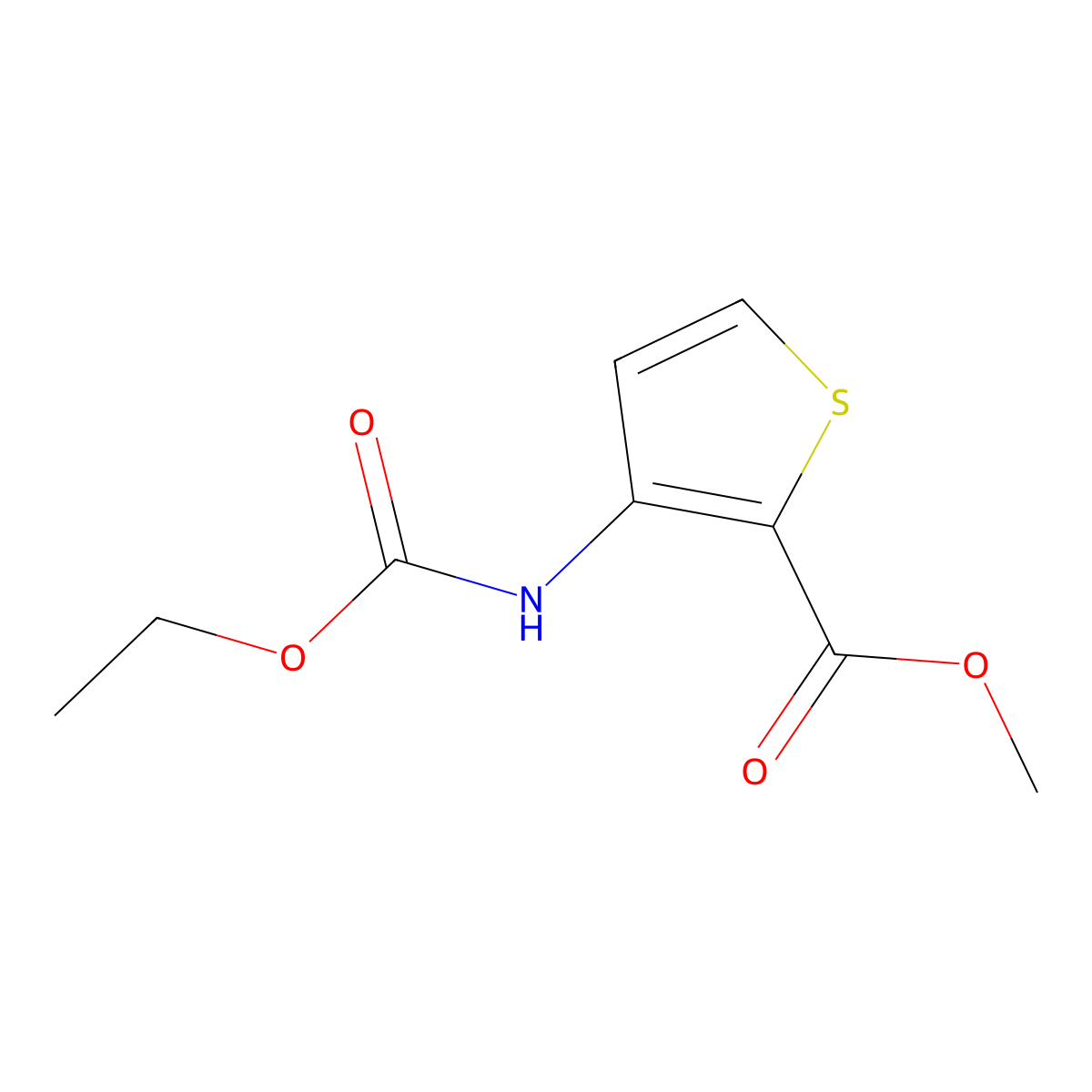 Methyl 3-((ethoxycarbonyl)amino)thiophene-2-carboxylate molecular structure, CAS 118235-88-4