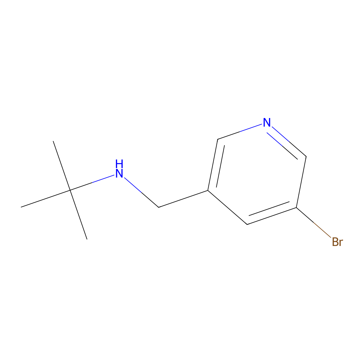 N-((5-bromopyridin-3-yl)methyl)-2-methylpropan-2-amine molecular structure, CAS 1182425-71-3