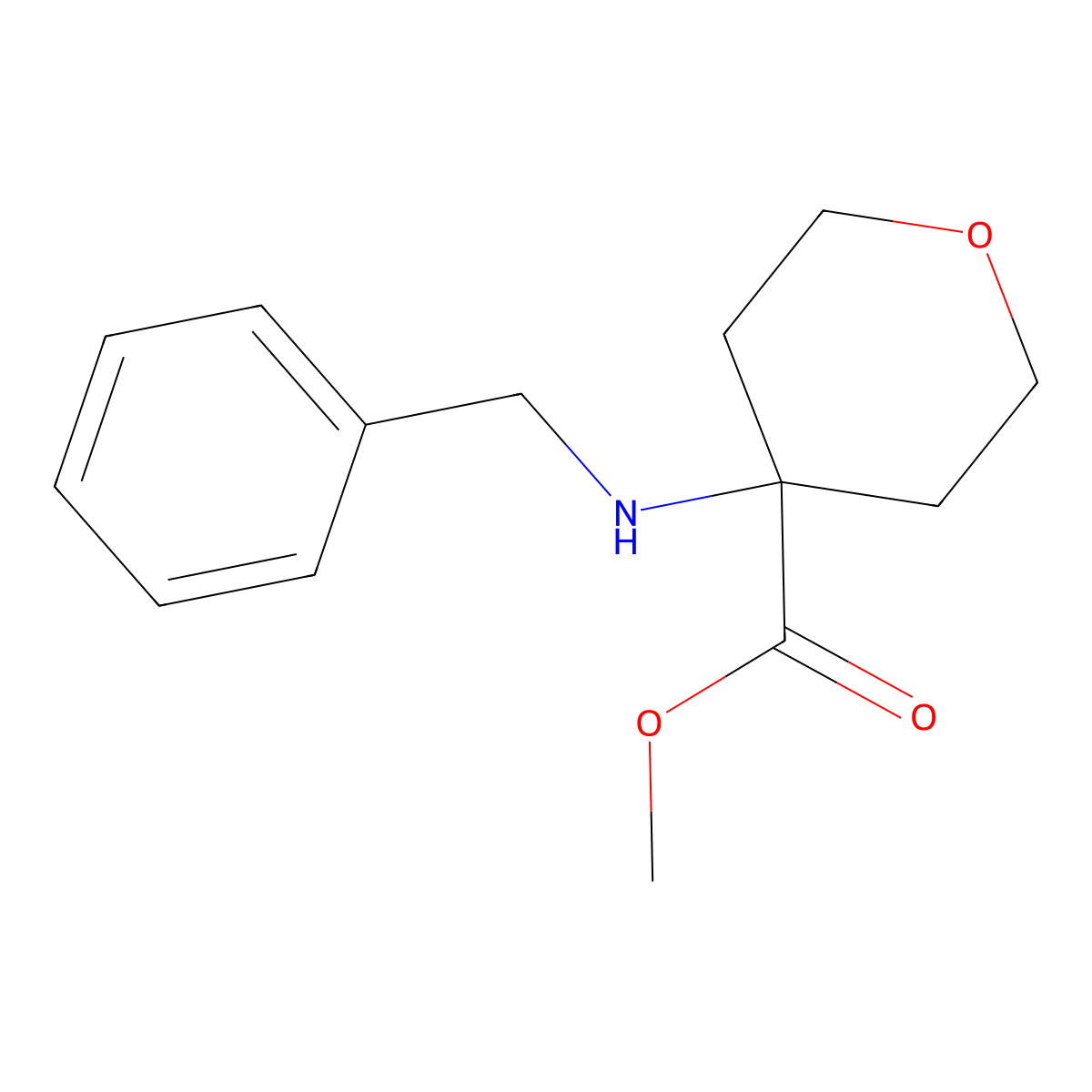 Methyl 4-(benzylamino)oxane-4-carboxylate molecular structure, CAS 1182448-17-4