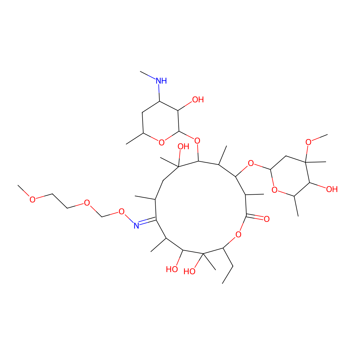(3R,4S,5S,6R,7R,9R,11S,12R,13S,14R)-14-ethyl-7,12,13-trihydroxy-4-[(2R,4R,5S,6S)-5-hydroxy-4-methoxy-4,6-dimethyloxan-2-yl]oxy-6-[(2S,3R,4S,6R)-3-hydroxy-6-methyl-4-(methylamino)oxan-2-yl]oxy-10-(2-methoxyethoxymethoxyimino)-3,5,7,9,11,13-hexamethyl-oxacyclotetradecan-2-one molecular structure, CAS 118267-18-8