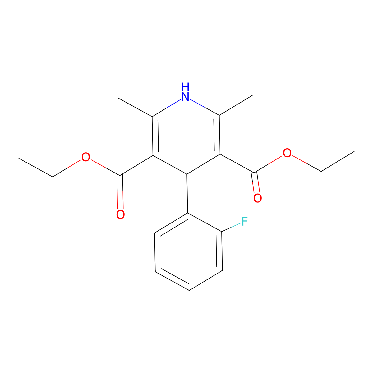 Diethyl 4-(2-fluorophenyl)-1,4-dihydro-2,6-dimethylpyridine-3,5-dicarboxylate molecular structure, CAS 118267-62-2