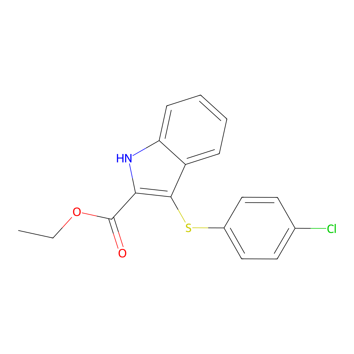 Ethyl 3-[(4-chlorophenyl)thio]-1H-indole-2-carboxylate molecular structure, CAS 1182712-88-4
