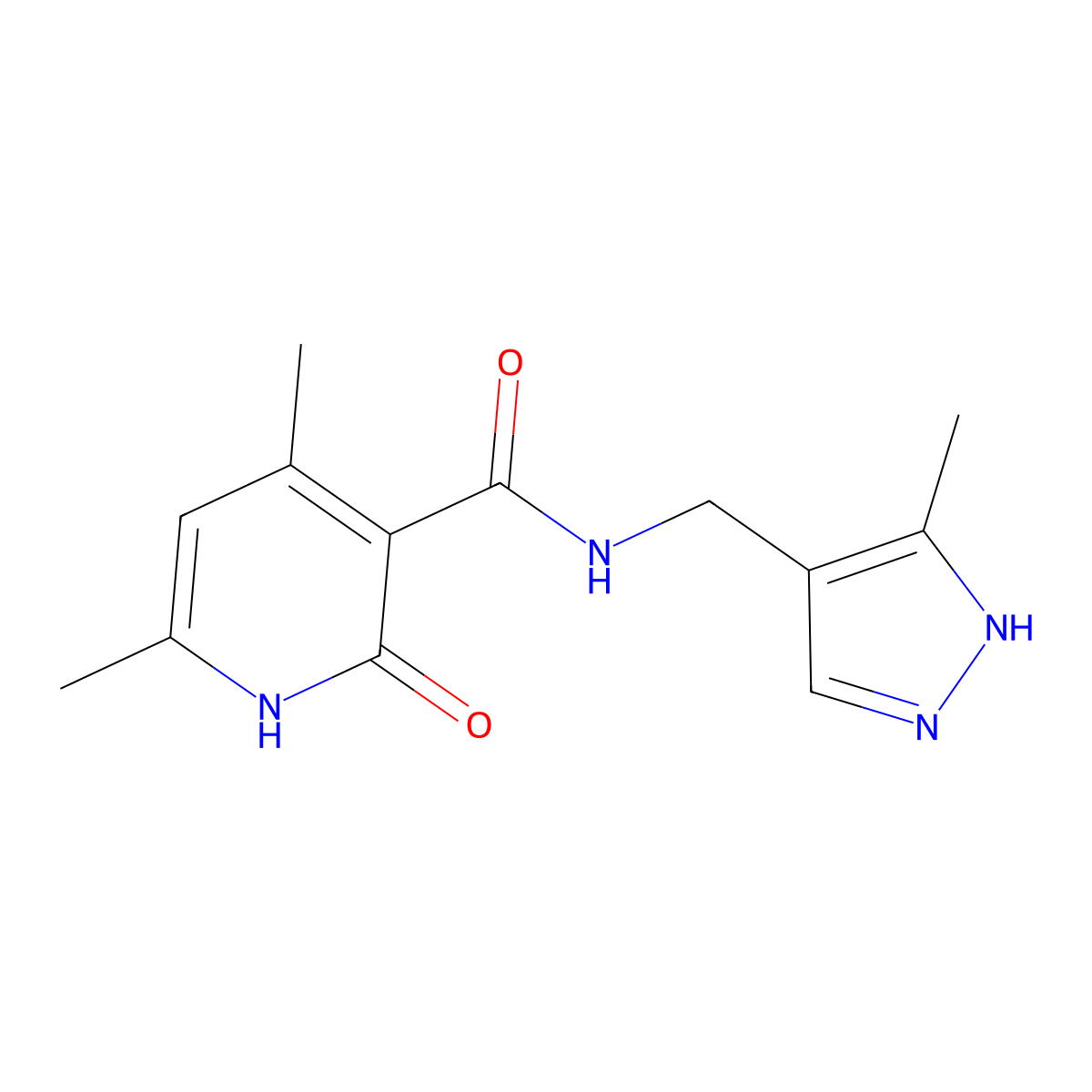 4,6-dimethyl-N-[(3-methyl-1H-pyrazol-4-yl)methyl]-2-oxo-1,2-dihydropyridine-3-carboxamide molecular structure, CAS 1182778-83-1