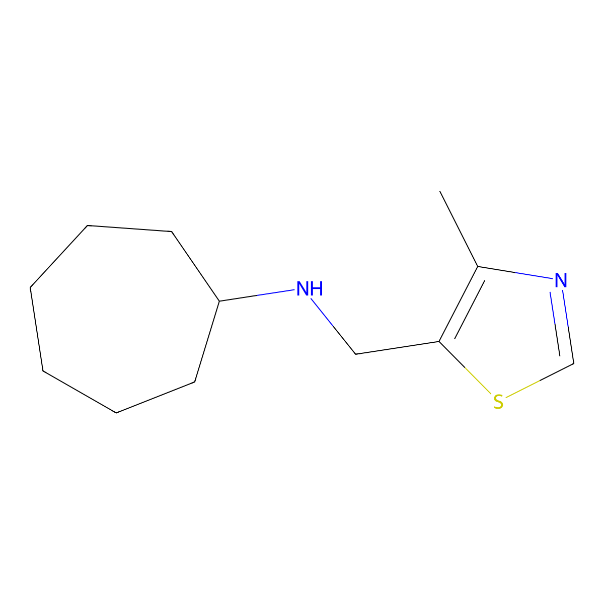 N-[(4-Methyl-1,3-thiazol-5-yl)methyl]cycloheptanamine molecular structure, CAS 1182792-30-8