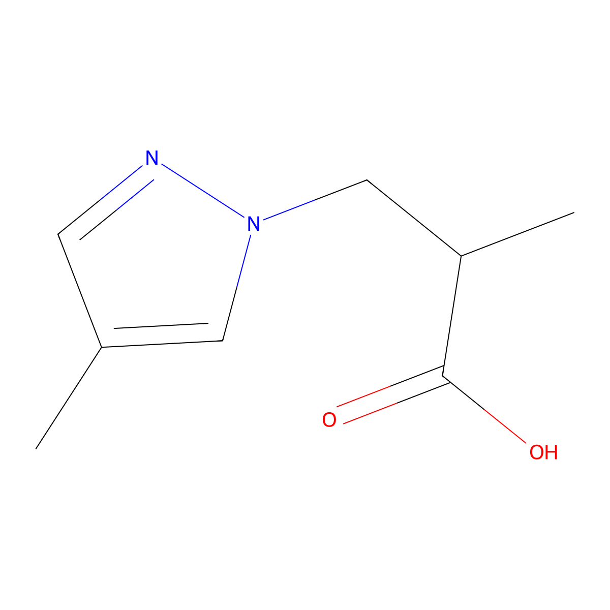 2-Methyl-3-(4-methyl-1H-pyrazol-1-yl)propanoic acid molecular structure, CAS 1182871-78-8