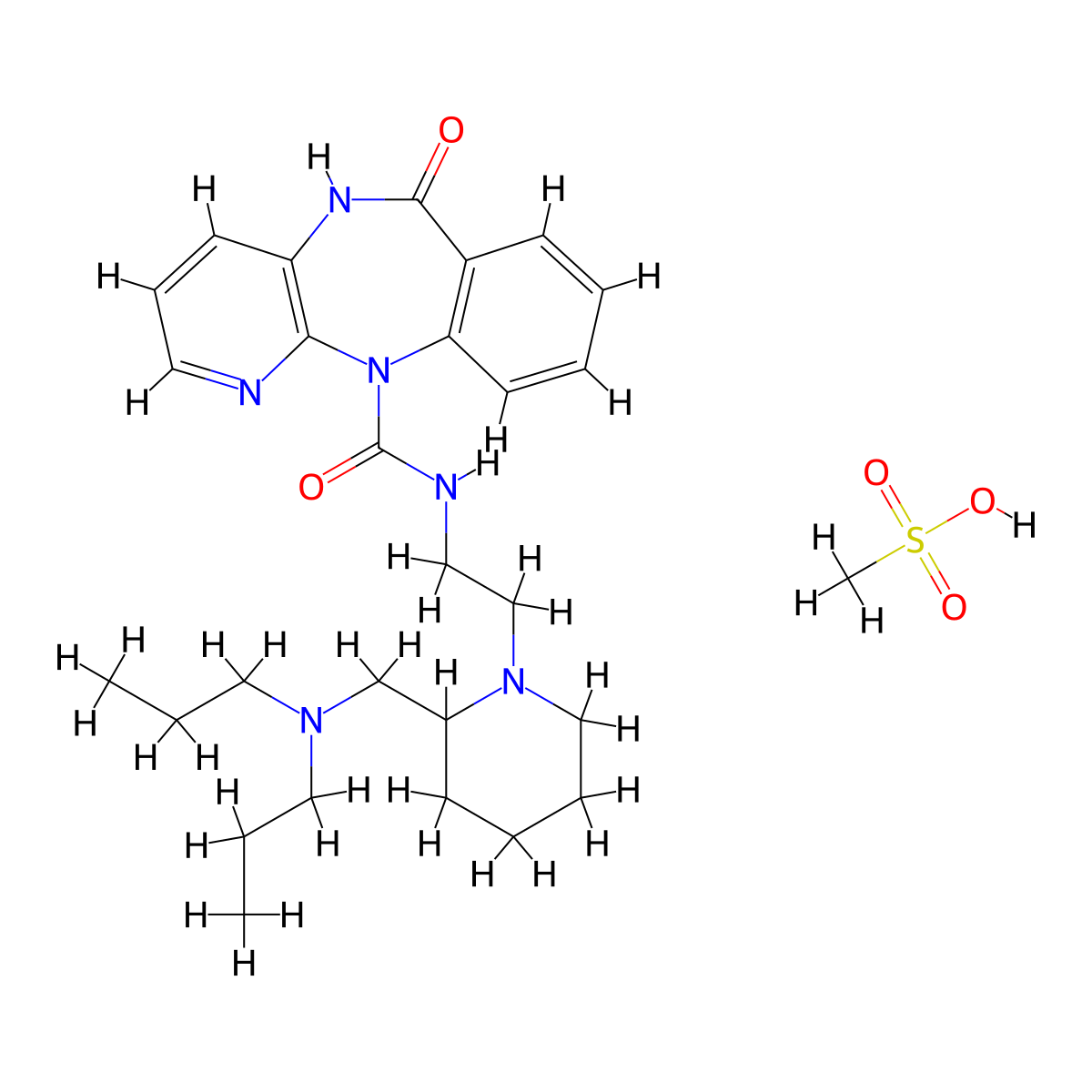 11H-Pyrido(2,3-b)(1,4)benzodiazepine-11-carboxamide, N-(2-(2-((dipropylamino)methyl)-1-piperidinyl)ethyl)-5,6-dihydro-6-oxo-, methanesulfonate (1:1) molecular structure, CAS 118290-27-0