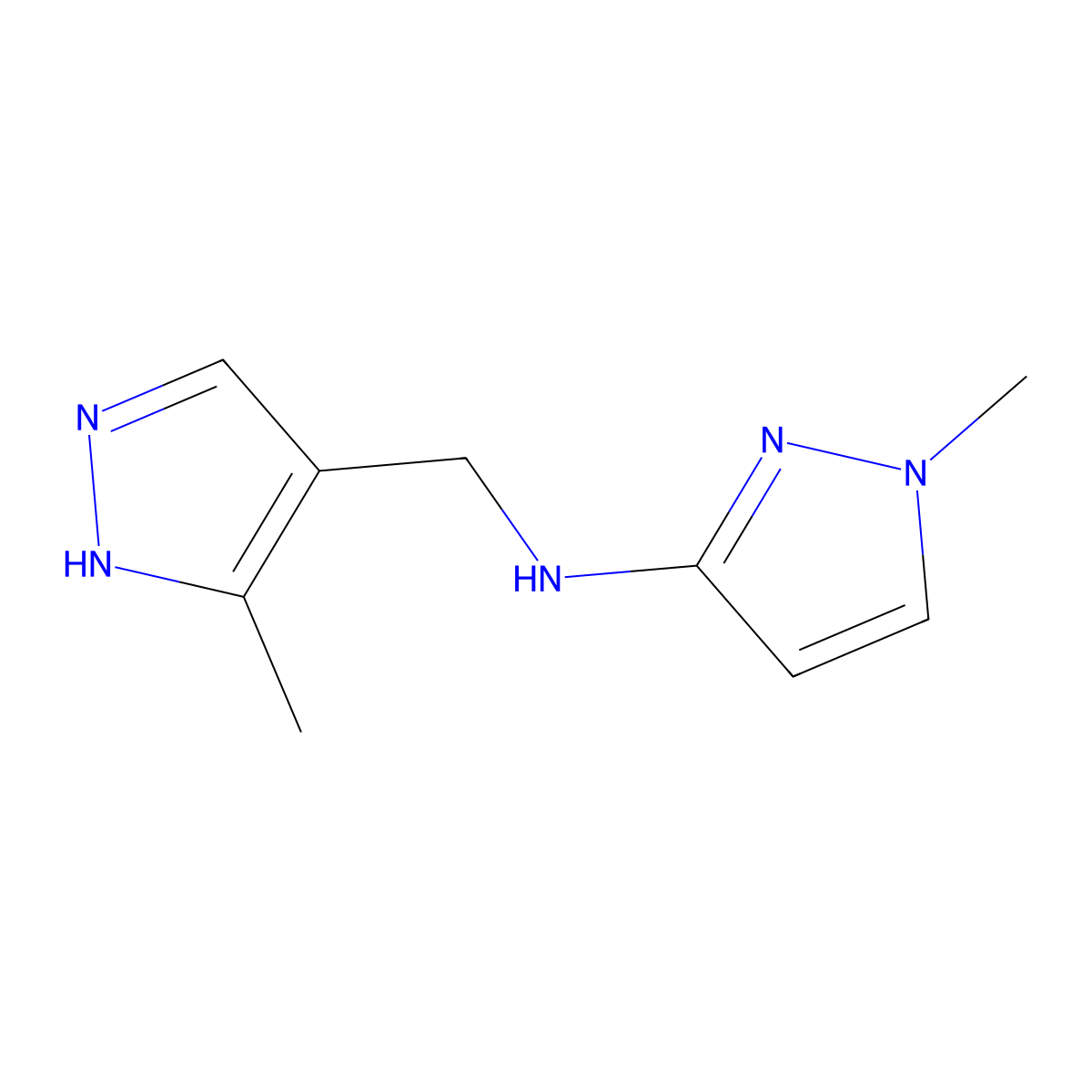 1-methyl-N-[(3-methyl-1H-pyrazol-4-yl)methyl]-1H-pyrazol-3-amine molecular structure, CAS 1182922-38-8