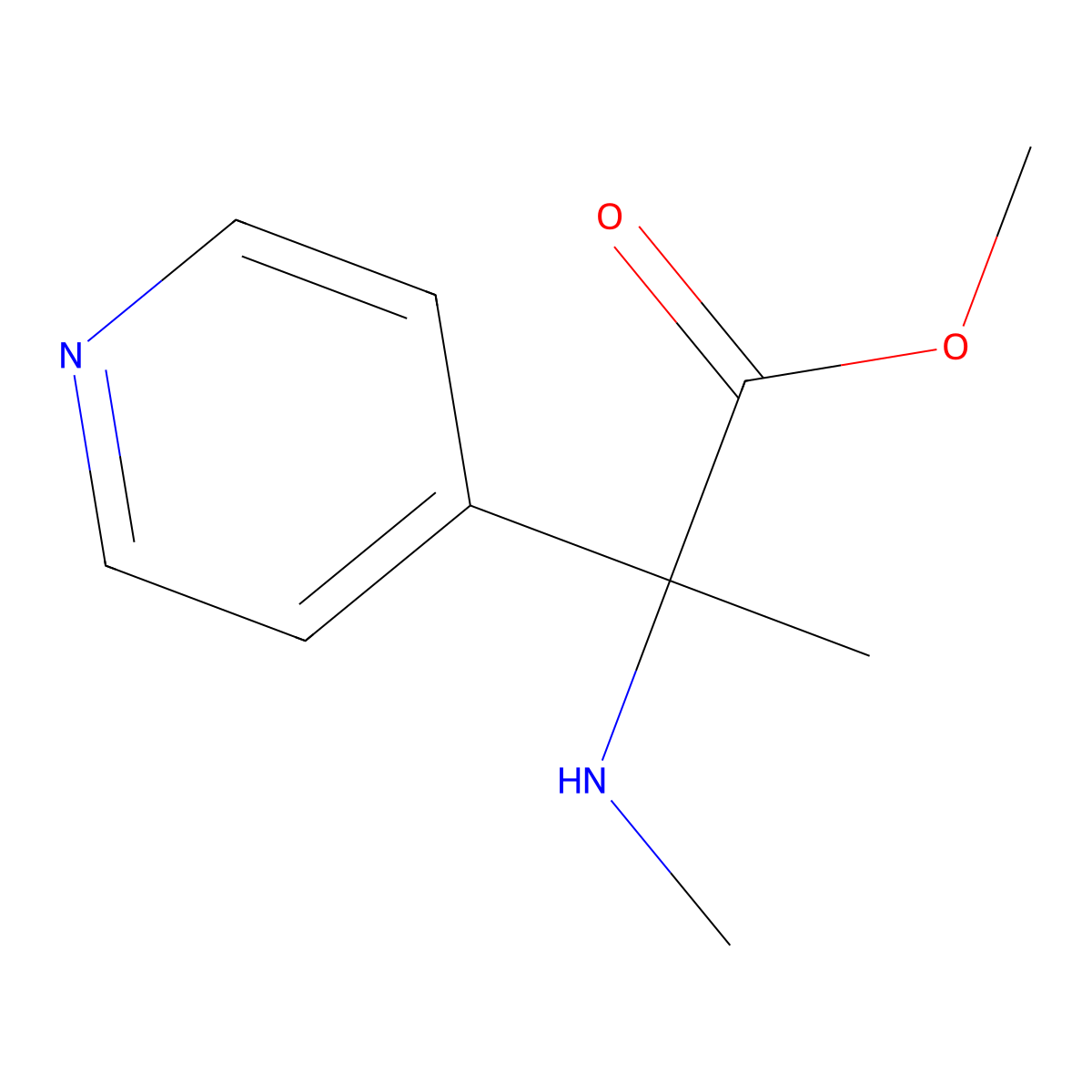 Methyl 2-(methylamino)-2-(pyridin-4-yl)propanoate molecular structure, CAS 1182967-78-7