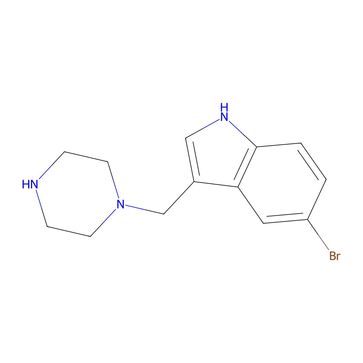 5-bromo-3-(piperazin-1-ylmethyl)-1H-indole molecular structure, CAS 1182978-67-1