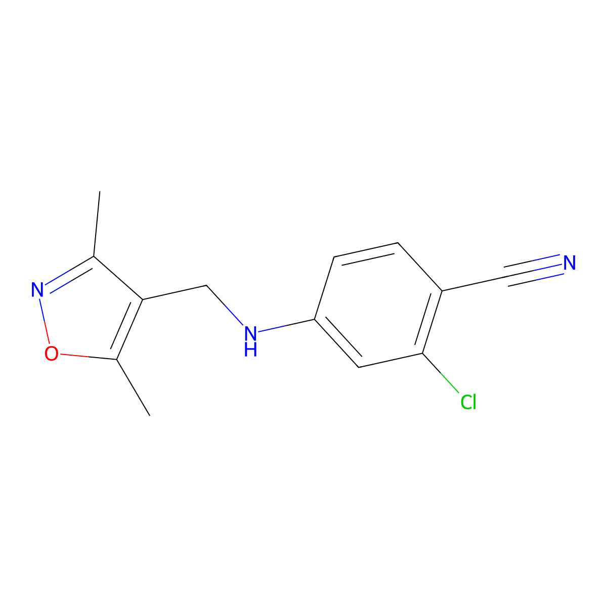 2-Chloro-4-(((3,5-dimethylisoxazol-4-yl)methyl)amino)benzonitrile molecular structure, CAS 1182979-49-2