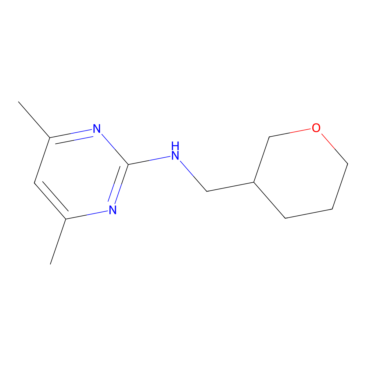 4,6-dimethyl-N-[(oxan-3-yl)methyl]pyrimidin-2-amine molecular structure, CAS 1182995-84-1