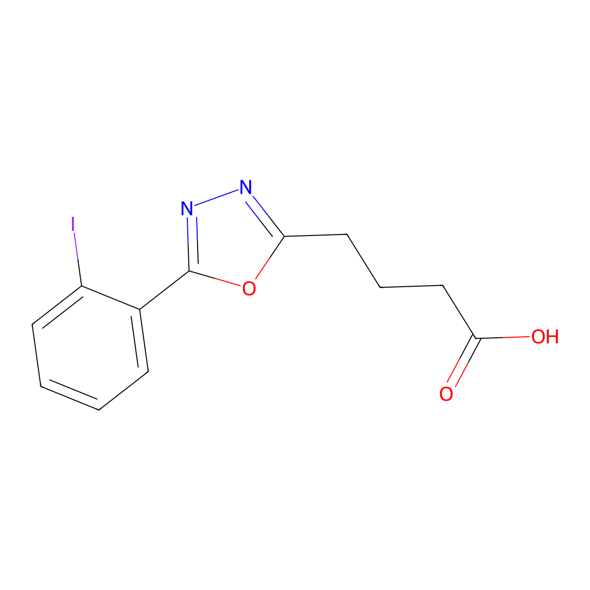4-(5-(2-Iodophenyl)-1,3,4-oxadiazol-2-yl)butanoic acid molecular structure, CAS 1183048-13-6