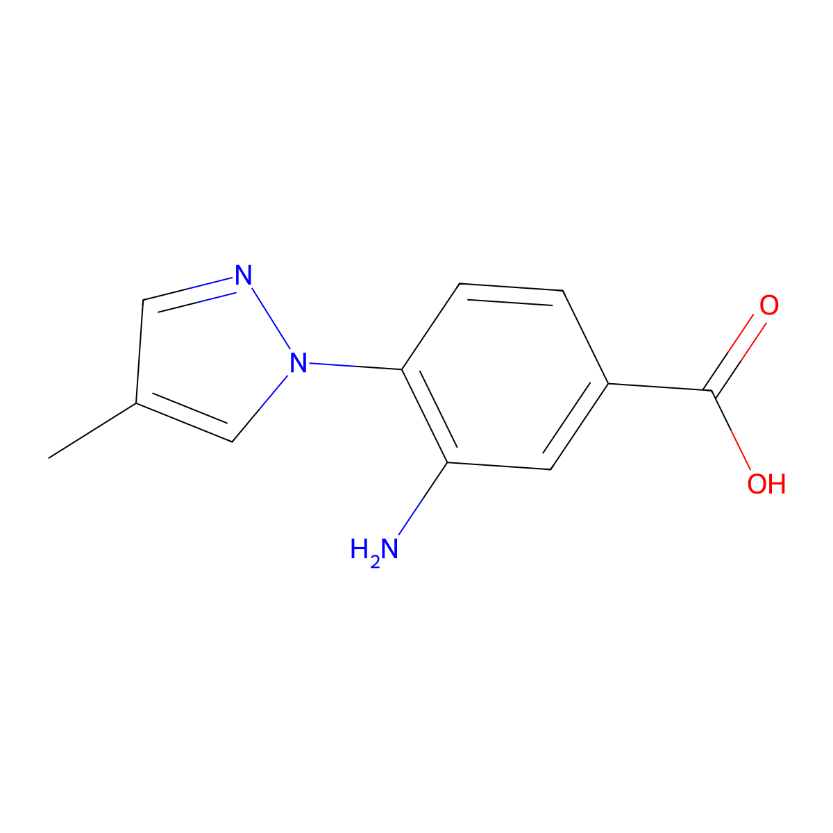 3-amino-4-(4-methyl-1H-pyrazol-1-yl)benzoic acid molecular structure, CAS 1183075-17-3
