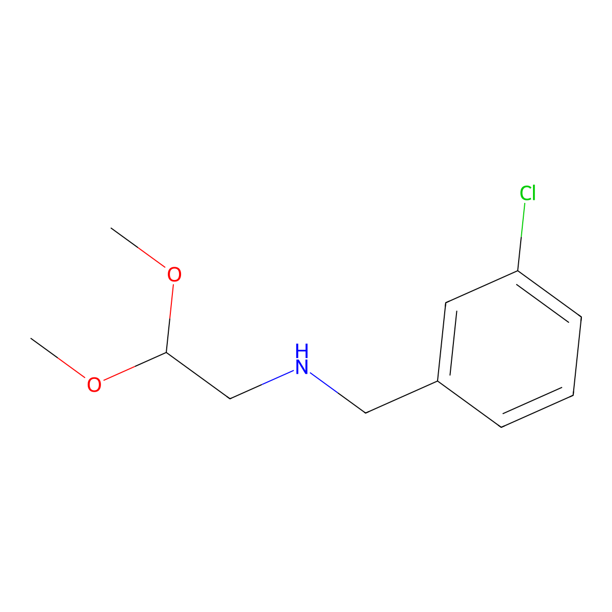 ((3-Chlorophenyl)methyl)(2,2-dimethoxyethyl)amine molecular structure, CAS 1183076-99-4