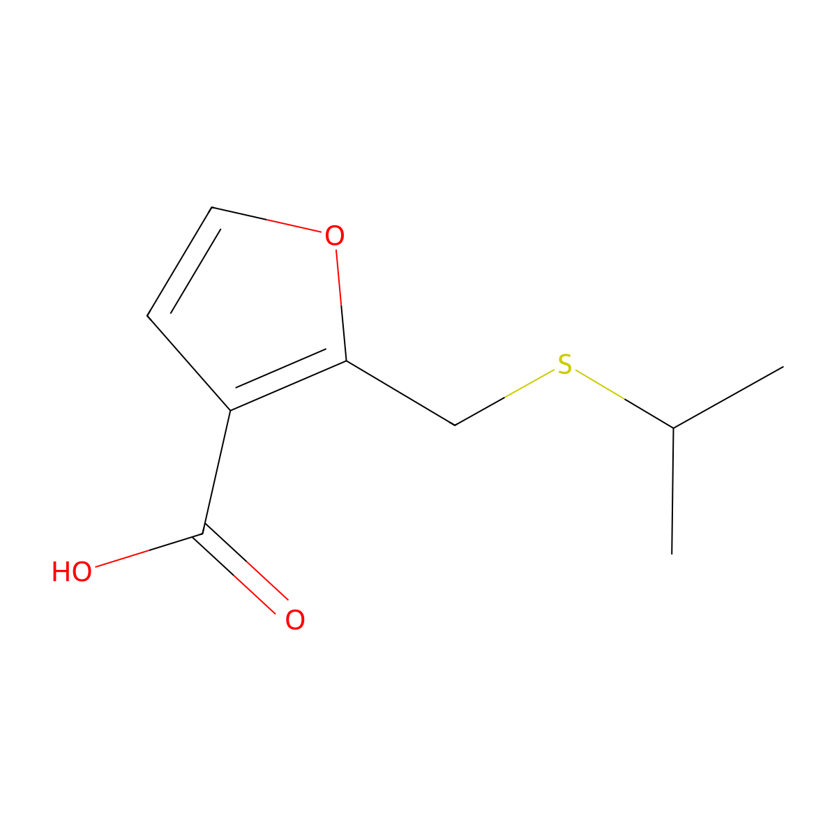 2-((Isopropylthio)methyl)furan-3-carboxylic acid molecular structure, CAS 1183077-93-1