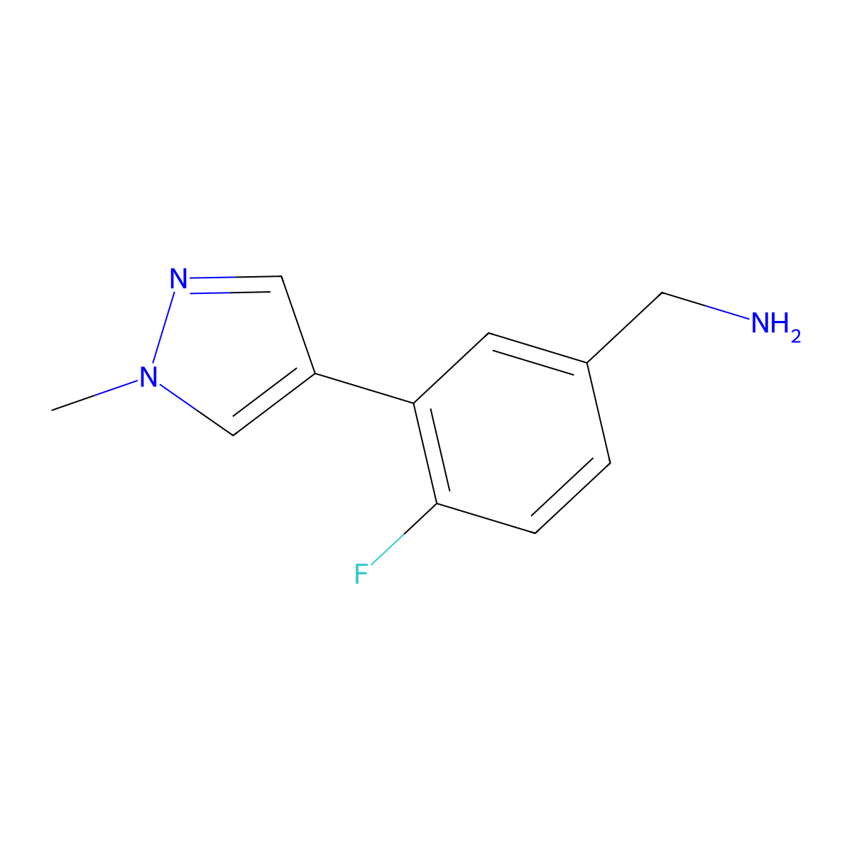 (4-fluoro-3-(1-methyl-1H-pyrazol-4-yl)phenyl)methanamine molecular structure, CAS 1183108-01-1