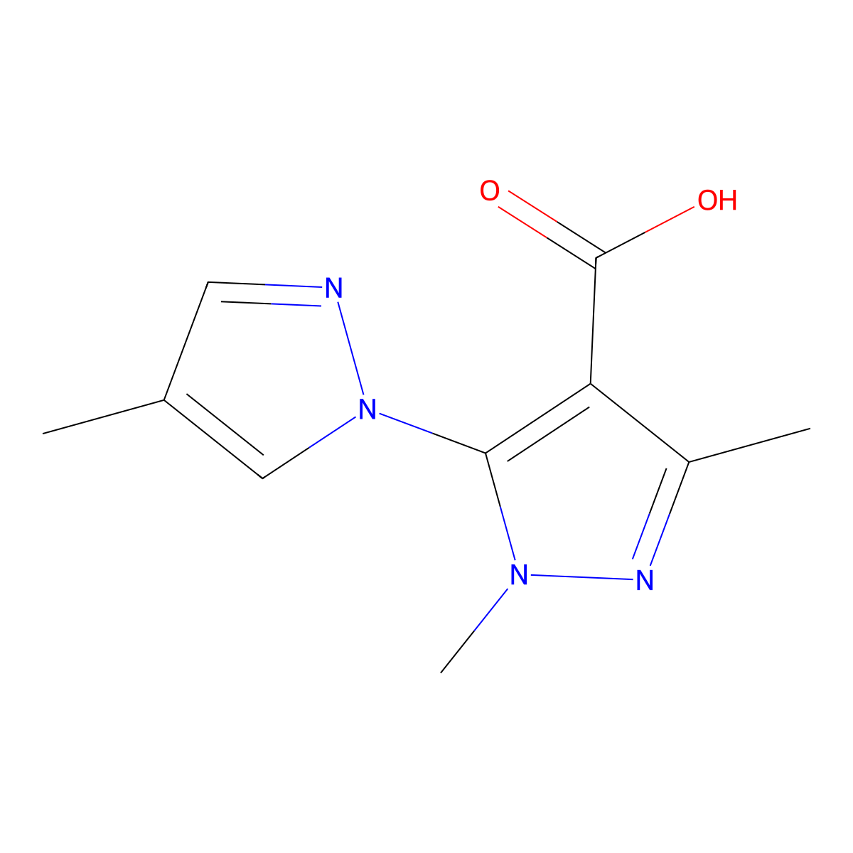 1,3-dimethyl-5-(4-methyl-1H-pyrazol-1-yl)-1H-pyrazole-4-carboxylic acid molecular structure, CAS 1183136-69-7