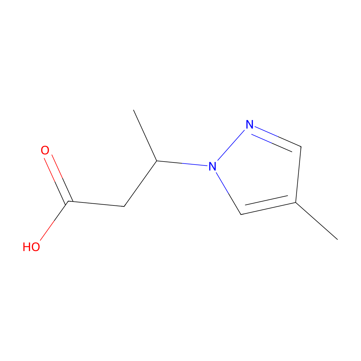3-(4-methyl-1H-pyrazol-1-yl)butanoic acid molecular structure, CAS 1183175-26-9