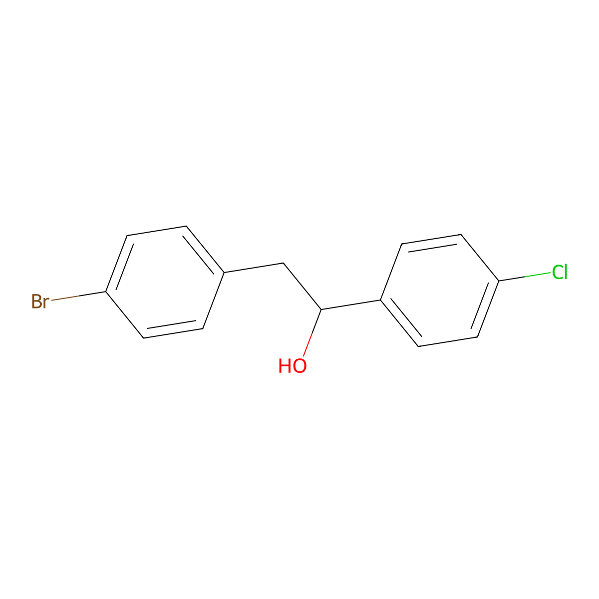2-(4-Bromophenyl)-1-(4-chlorophenyl)ethan-1-ol molecular structure, CAS 1183175-86-1