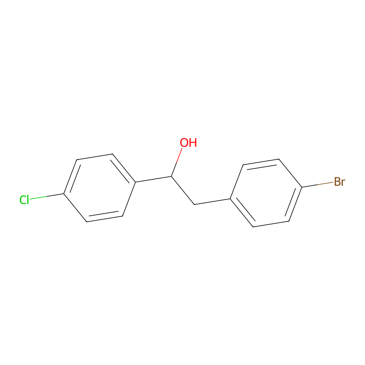 2-(4-Bromophenyl)-1-(4-chlorophenyl)ethan-1-ol molecular structure, CAS 1183175-86-1