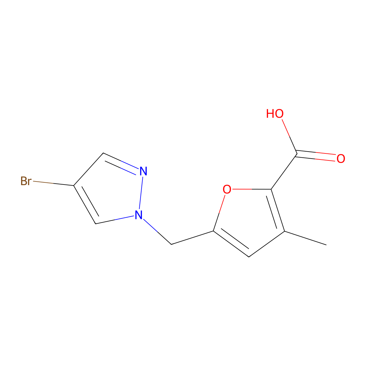 5-[(4-bromo-1H-pyrazol-1-yl)methyl]-3-methylfuran-2-carboxylic acid molecular structure, CAS 1183176-76-2