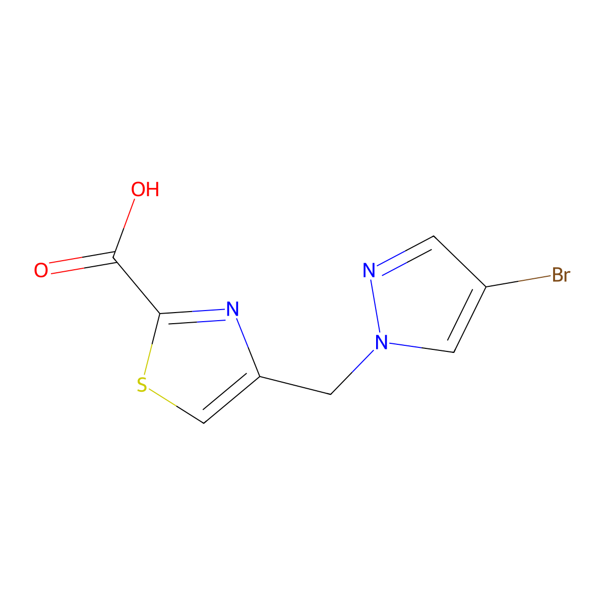 4-[(4-bromo-1H-pyrazol-1-yl)methyl]-1,3-thiazole-2-carboxylic acid molecular structure, CAS 1183179-48-7