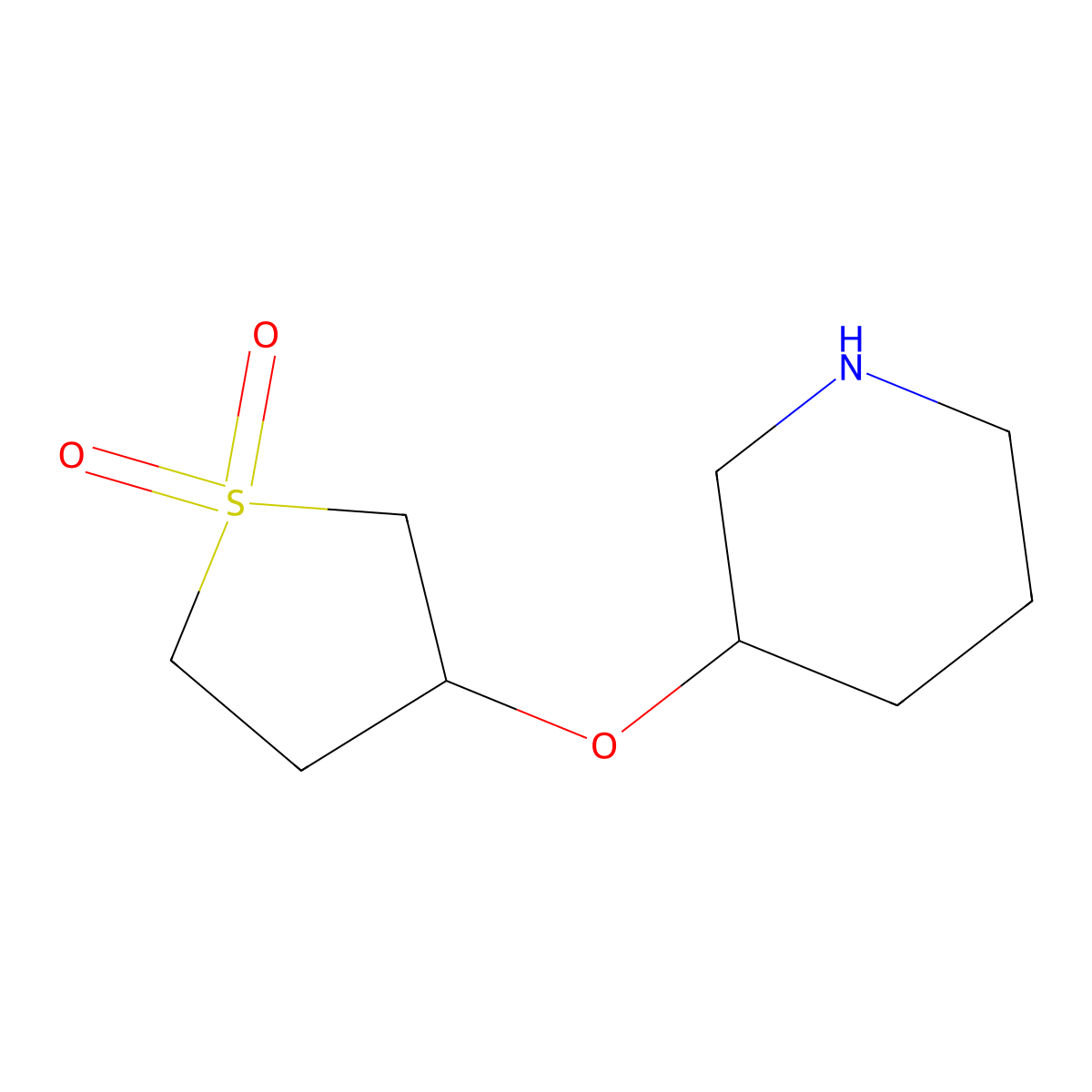 3-(Piperidin-3-yloxy)-1lambda6-thiolane-1,1-dione molecular structure, CAS 1183239-12-4