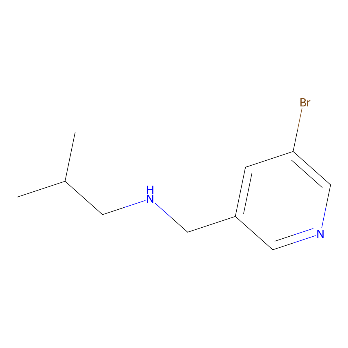 N-((5-bromopyridin-3-yl)methyl)-2-methylpropan-1-amine molecular structure, CAS 1183244-40-7