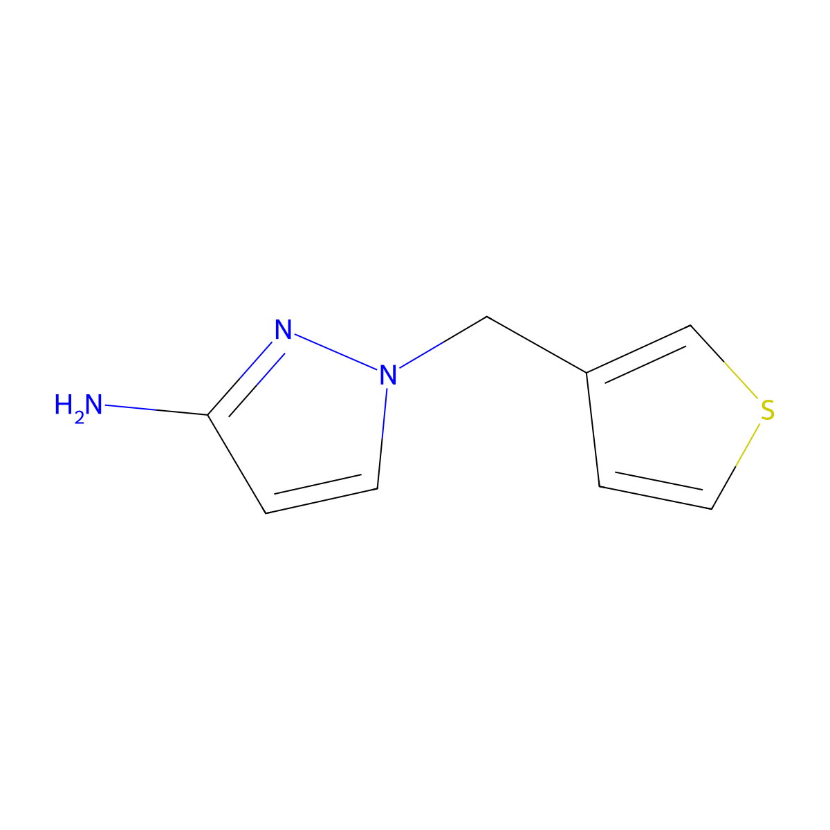 1-(thiophen-3-ylmethyl)-1H-pyrazol-3-amine molecular structure, CAS 1183247-90-6