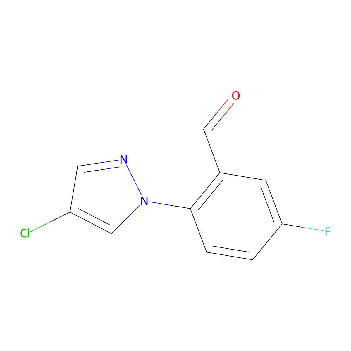 2-(4-Chloro-1H-pyrazol-1-YL)-5-fluorobenzaldehyde molecular structure, CAS 1183264-59-6
