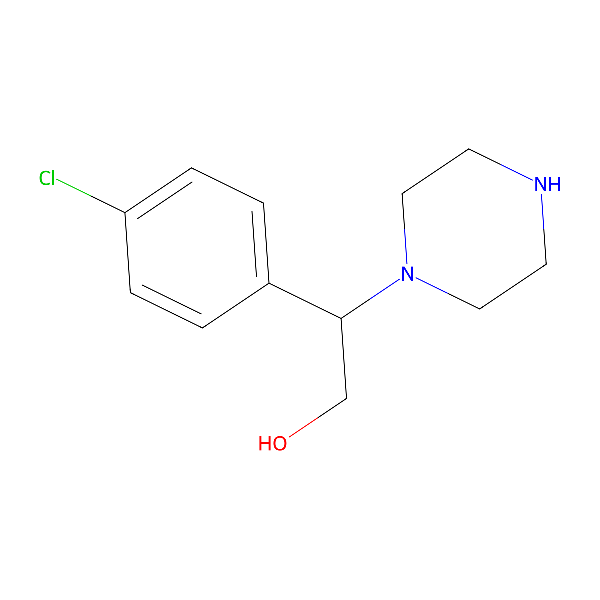 2-(4-Chlorophenyl)-2-(piperazin-1-yl)ethan-1-ol molecular structure, CAS 1183300-99-3