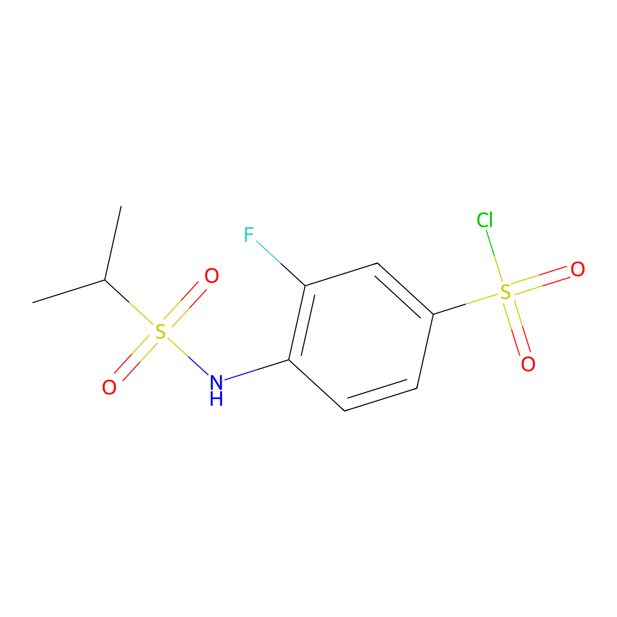 3-Fluoro-4-(propane-2-sulfonamido)benzene-1-sulfonyl chloride molecular structure, CAS 1183324-12-0