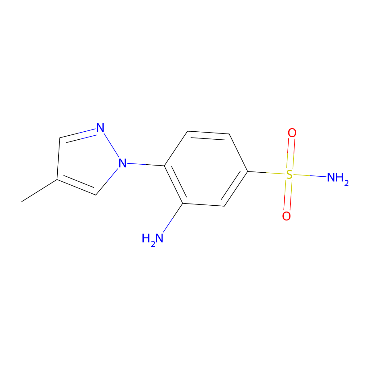 3-amino-4-(4-methyl-1H-pyrazol-1-yl)benzene-1-sulfonamide molecular structure, CAS 1183337-77-0