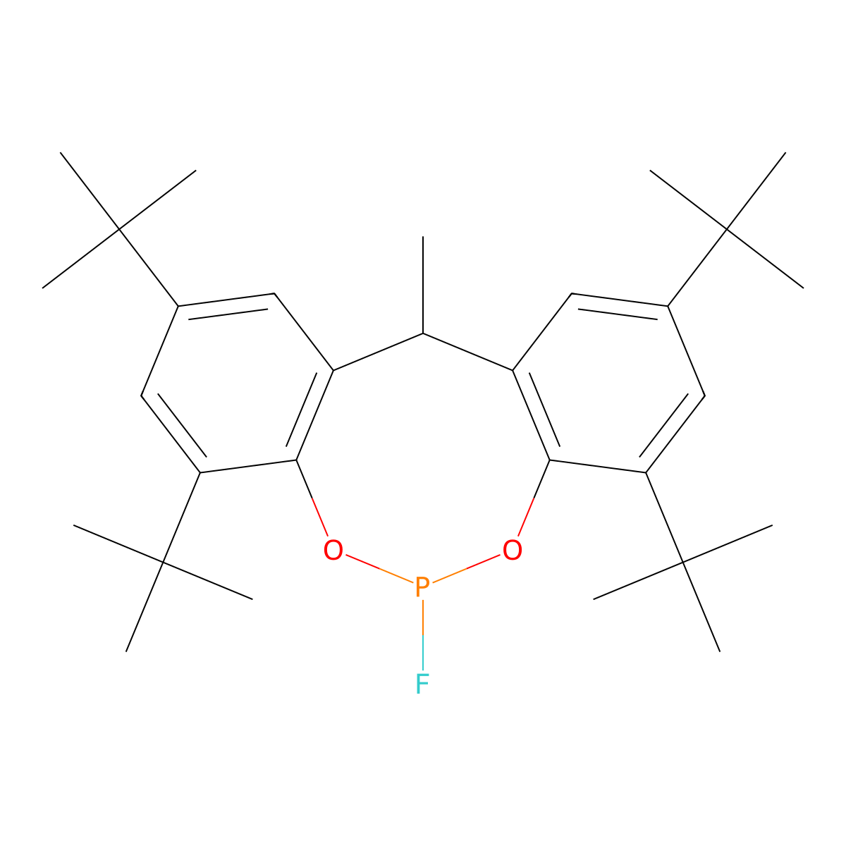 1,3,7,9-tetratert-butyl-11-fluoro-5-methyl-5H-benzo(d)(1,3,2)benzodioxaphosphocine molecular structure, CAS 118337-09-0