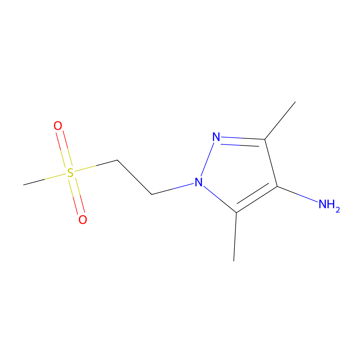 3,5-Dimethyl-1-[2-(methylsulfonyl)ethyl]-1H-pyrazol-4-amine molecular structure, CAS 1183447-41-7
