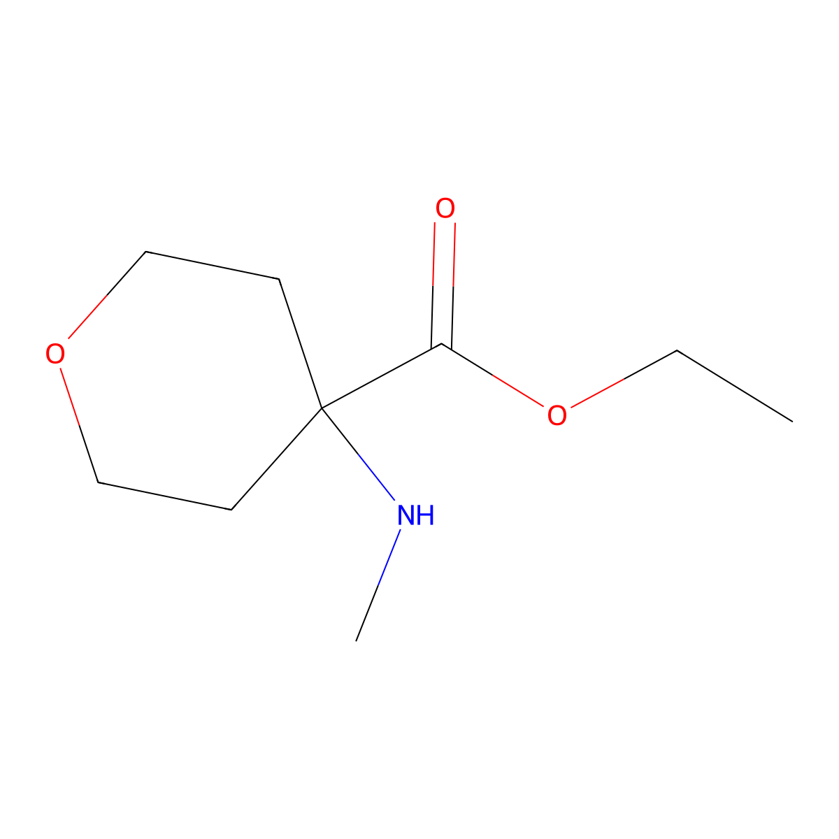 Ethyl 4-(methylamino)oxane-4-carboxylate molecular structure, CAS 1183478-73-0