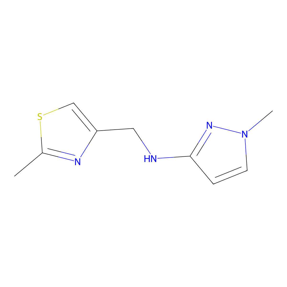 1-Methyl-N-((2-methylthiazol-4-yl)methyl)-1H-pyrazol-3-amine molecular structure, CAS 1183526-35-3