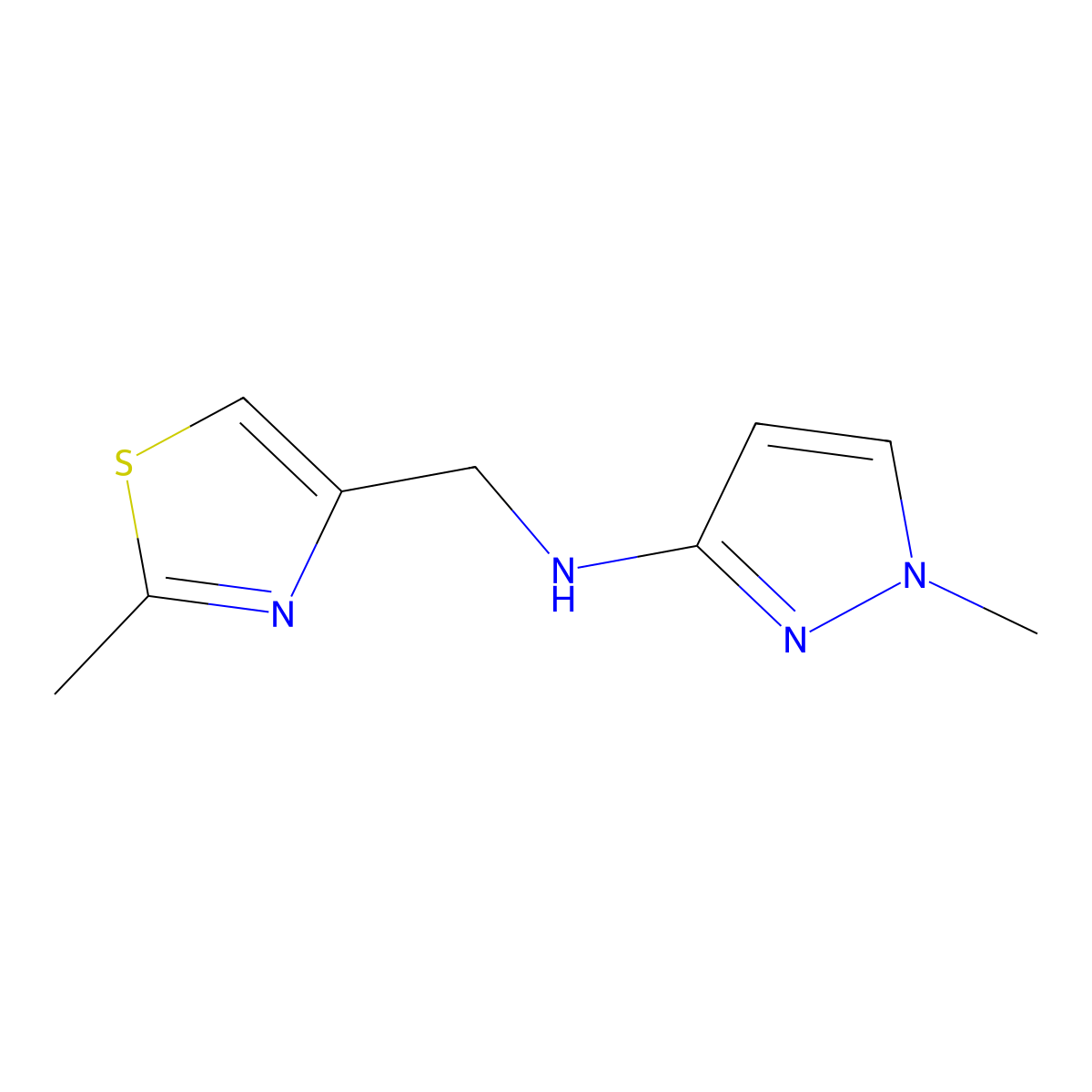 1-Methyl-N-((2-methylthiazol-4-yl)methyl)-1H-pyrazol-3-amine molecular structure, CAS 1183526-35-3