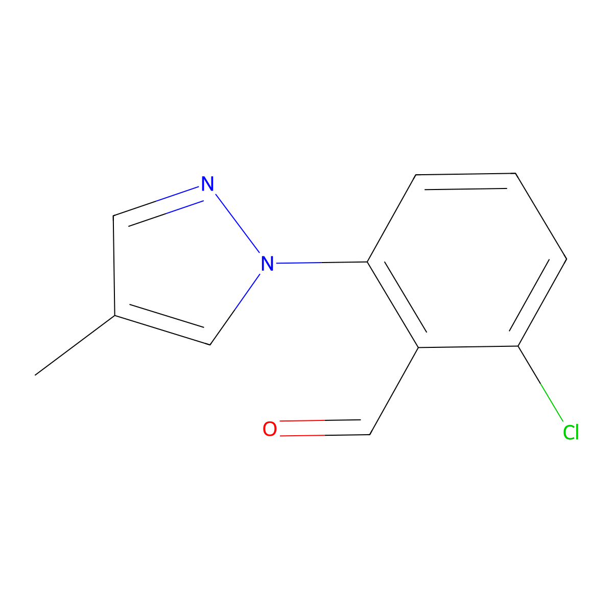 2-chloro-6-(4-methyl-1H-pyrazol-1-yl)benzaldehyde molecular structure, CAS 1183529-91-0