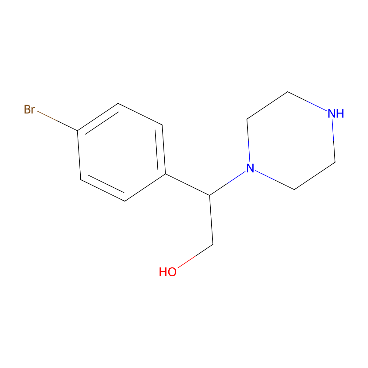 2-(4-Bromophenyl)-2-(piperazin-1-yl)ethan-1-ol molecular structure, CAS 1183532-30-0