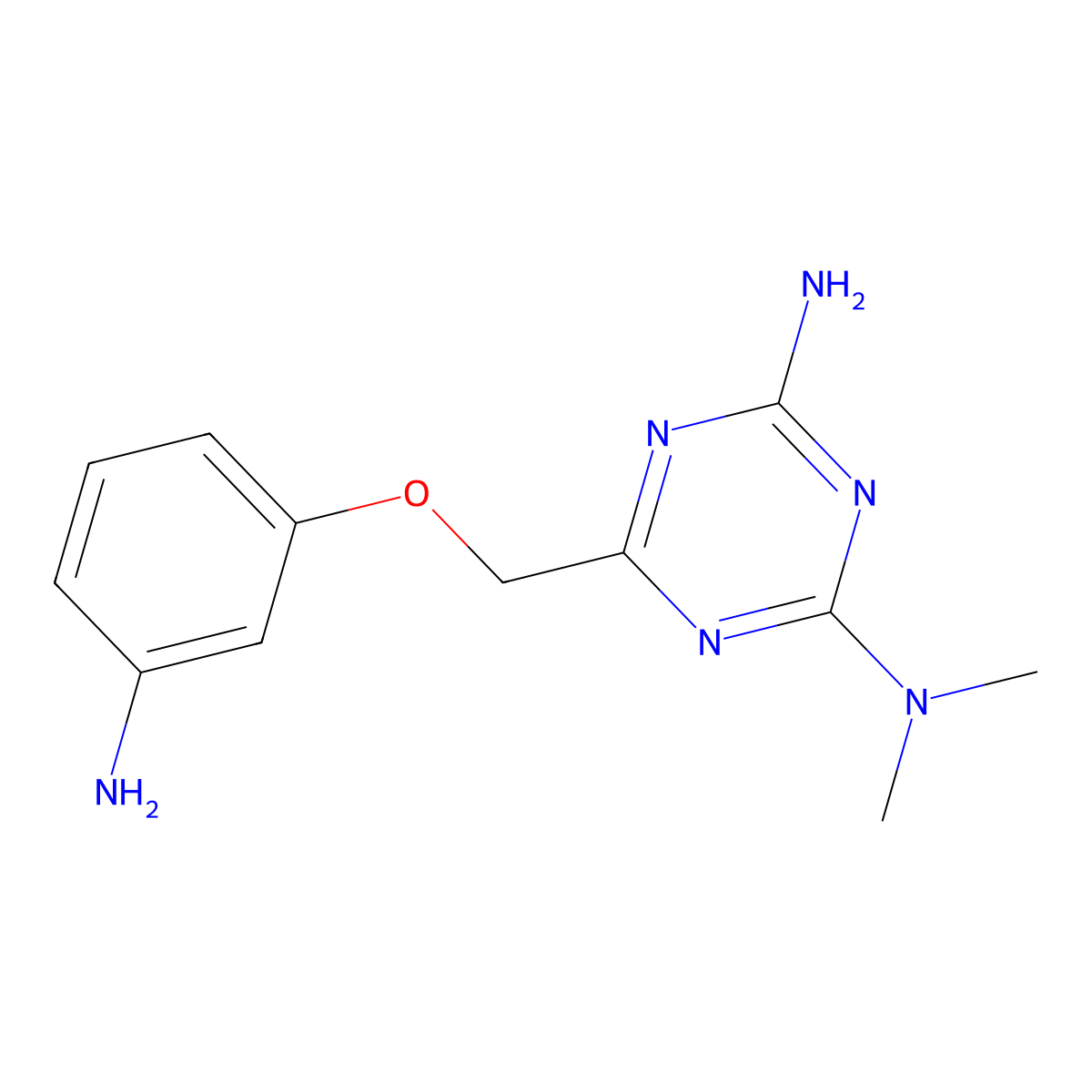 6-(3-aminophenoxymethyl)-2-N,2-N-dimethyl-1,3,5-triazine-2,4-diamine molecular structure, CAS 1183585-51-4