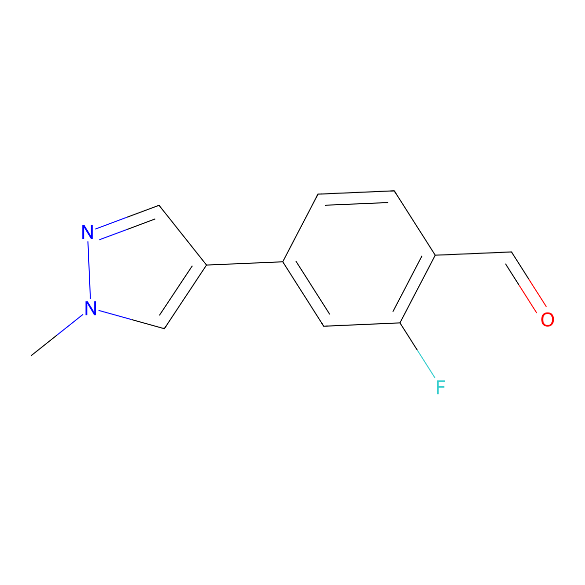 2-fluoro-4-(1-methyl-1H-pyrazol-4-yl)benzaldehyde molecular structure, CAS 1183623-74-6