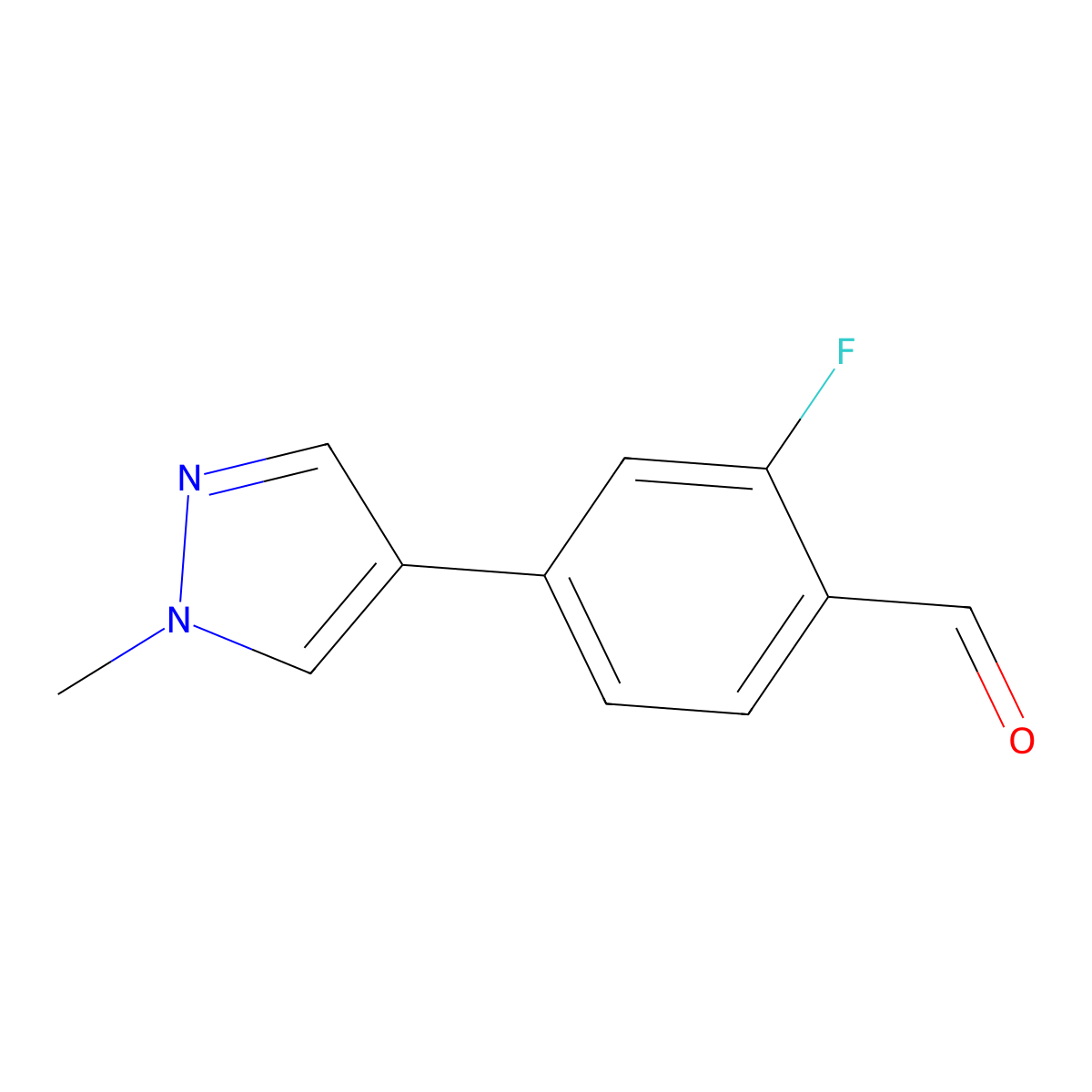 2-fluoro-4-(1-methyl-1H-pyrazol-4-yl)benzaldehyde molecular structure, CAS 1183623-74-6