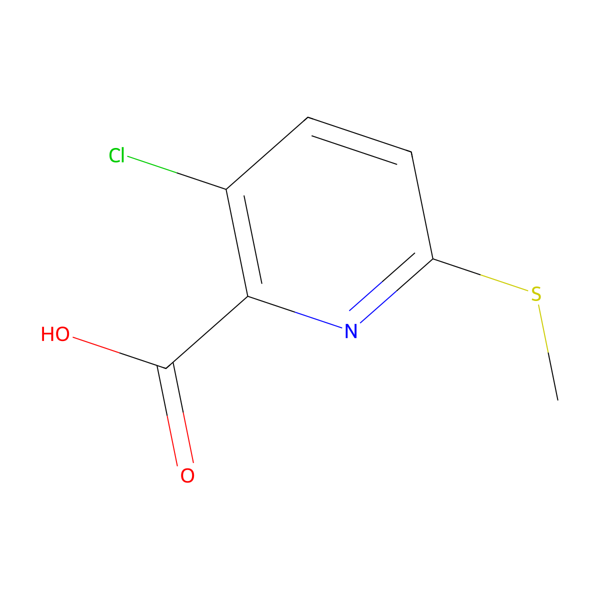 3-Chloro-6-(methylsulfanyl)pyridine-2-carboxylicacid molecular structure, CAS 1183628-42-3