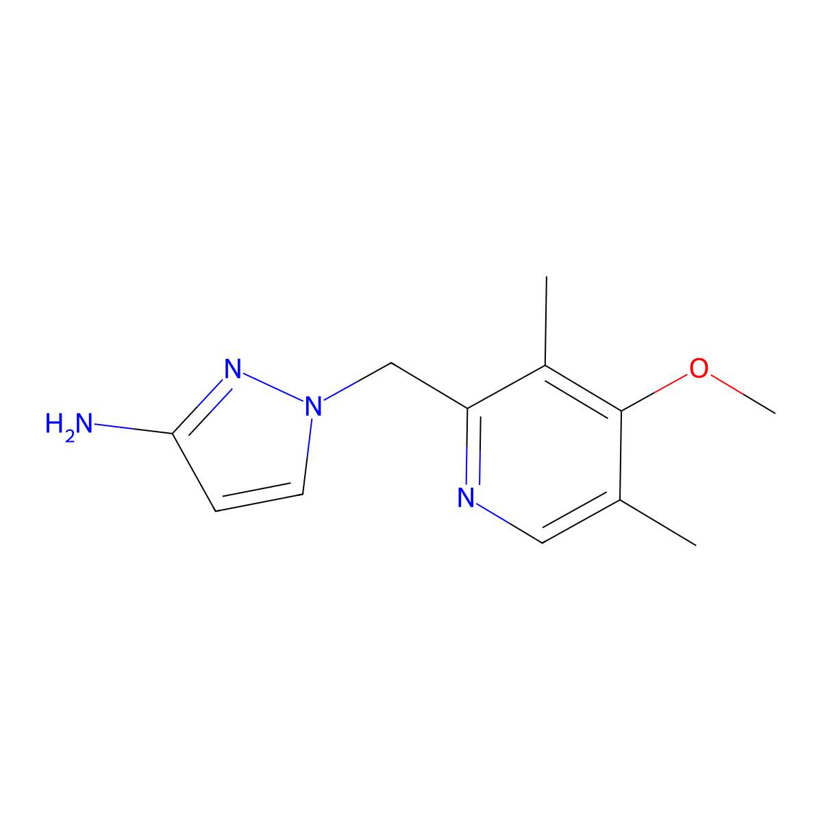 1-[(4-methoxy-3,5-dimethylpyridin-2-yl)methyl]-1H-pyrazol-3-amine molecular structure, CAS 1183703-75-4