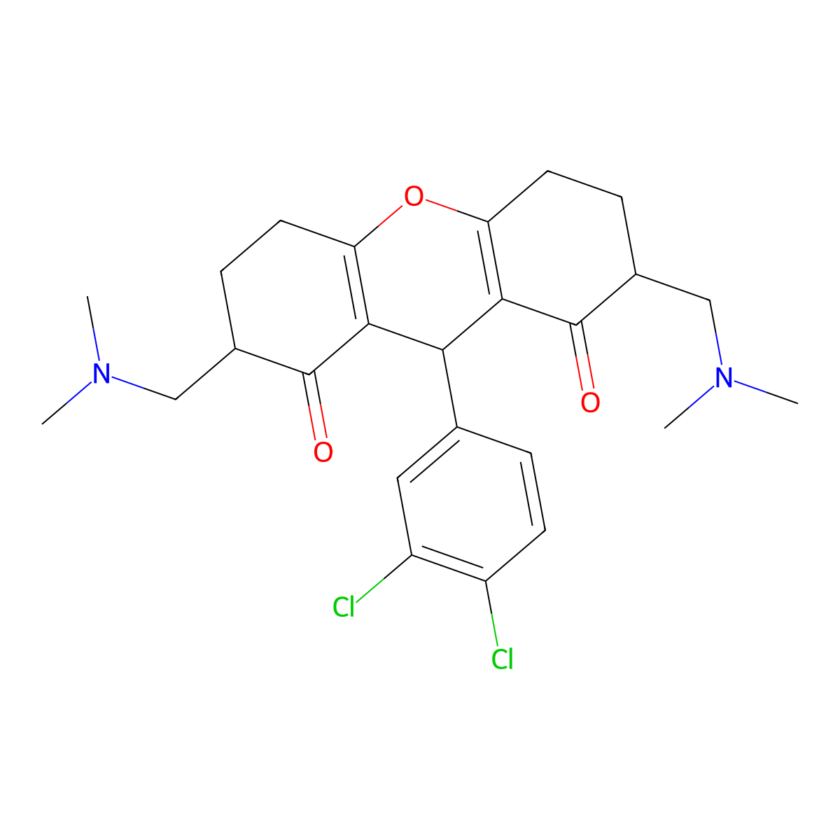 9-(3,4-dichlorophenyl)-2,7-bis((dimethylamino)methyl)-3,4,5,6,7,9-hexahydro-1H-xanthene-1,8(2H)-dione molecular structure, CAS 118372-38-6