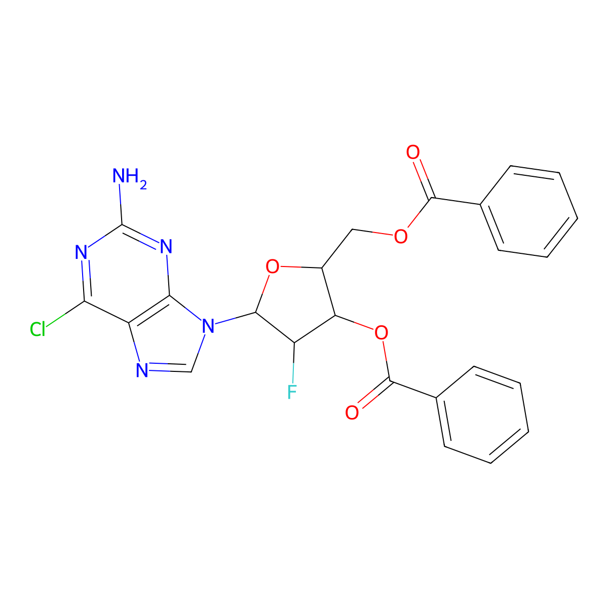 2-Amino-6-chloropurine-9-beta-D-(2'-deoxy-3',5'-di-O-benzoyl-2'-fluoro)arabinoriboside molecular structure, CAS 118373-61-8