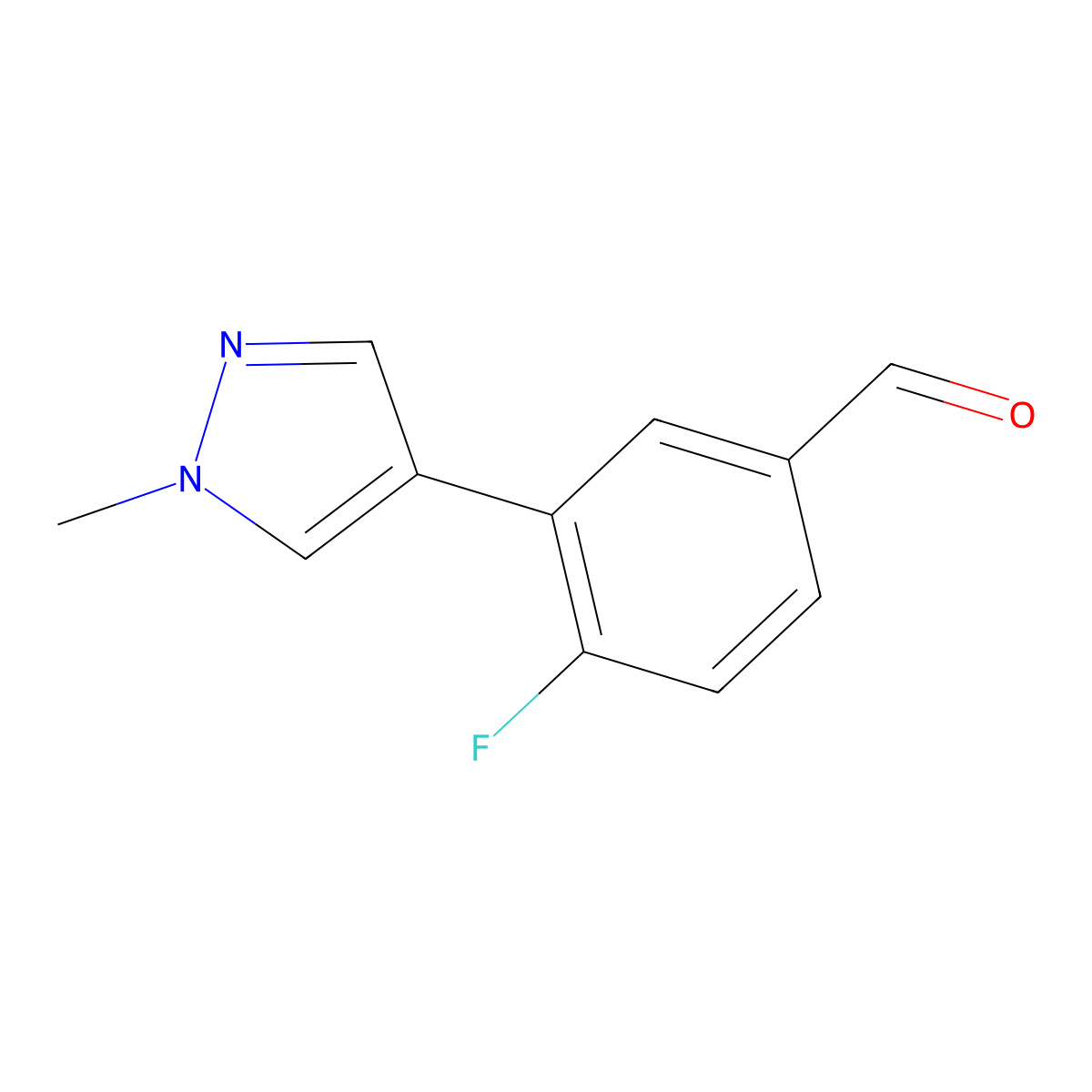 4-fluoro-3-(1-methyl-1H-pyrazol-4-yl)benzaldehyde molecular structure, CAS 1183777-47-0
