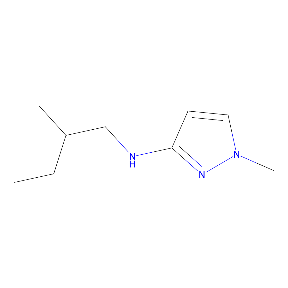 1-methyl-N-(2-methylbutyl)-1H-pyrazol-3-amine molecular structure, CAS 1183811-09-7
